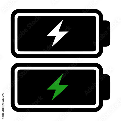 Flat Battery Icon with Lightning Bolt – Minimal Power Charge Symbol for UI Design and Energy Concepts