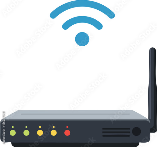 Wireless router with antenna and signal icon for internet connectivity technology devices vector illustration