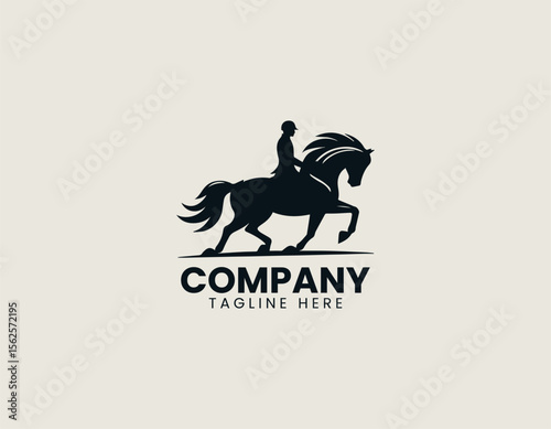 Dressage horse in elegant movement captured as clean vector logo illustration for equestrian sport branding design