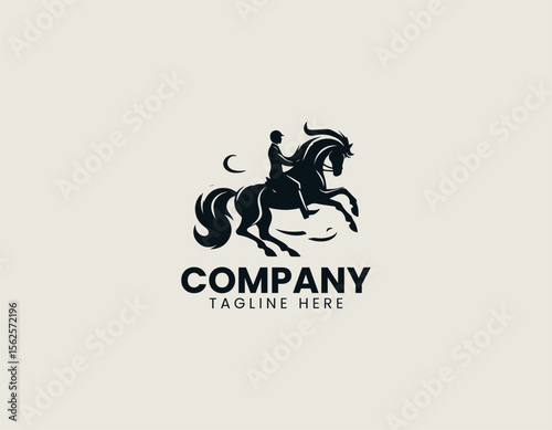 Dressage horse in elegant movement captured as clean vector logo illustration for equestrian sport branding design