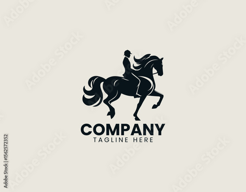 Elegant horse performing dressage movement in silhouette style vector logo illustration for classic equestrian branding