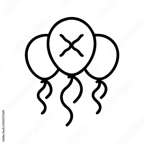 Three deflated balloons with crossed-out faces in simple outline  