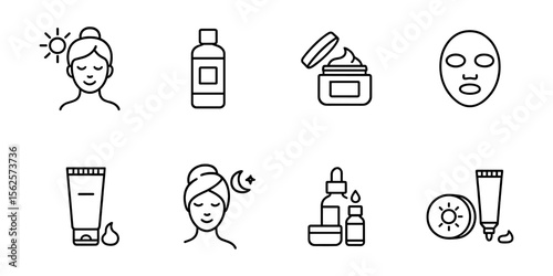 Beauty and skincare outline icon set. cosmetic, treatment, wellness outline collection