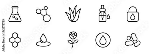 Beauty and wellness outline icon set. skincare, essential oil, natural ingredients icons