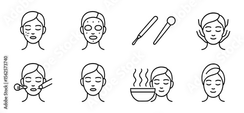 Skincare, beauty routine line icon set. facial, spa treatment outline icons collection