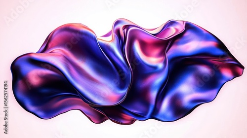 Abstract glossy flowing fabric or liquid form in vibrant purple and pink hues with smooth, reflective surface and dynamic folds