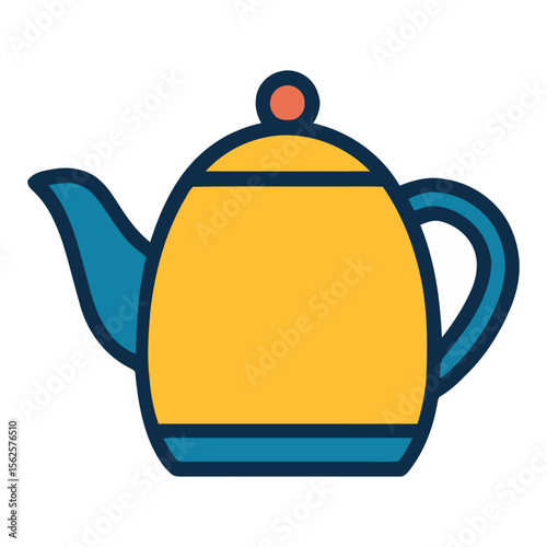 Flat Vector Teapot Icon – Kitchen Drinkware Illustration