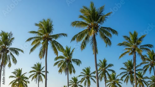 Wallpaper Mural Lush palm trees swaying gently under a clear blue sky with a serene beach in the background Torontodigital.ca