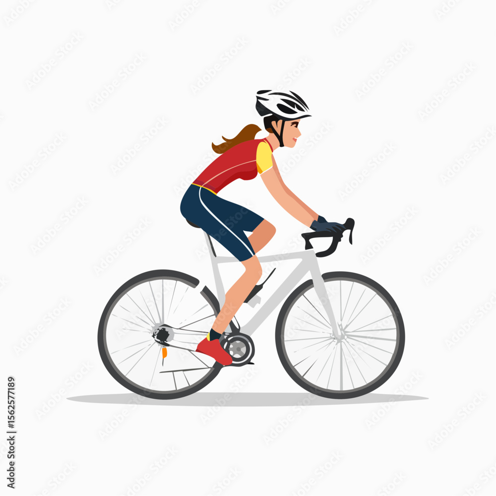 Naklejka premium Vector Illustration of Female Cyclist Riding a Road Bike