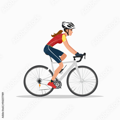 Vector Illustration of Female Cyclist Riding a Road Bike