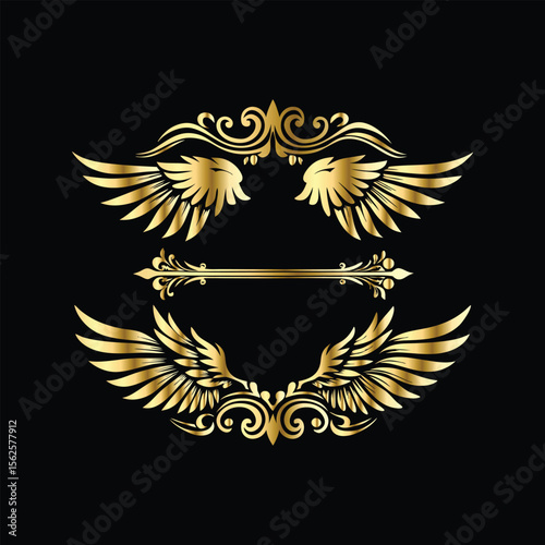 Vector set of gold vintage frames. Elegant element for design in Eastern style, place for text. Floral golden border. Lace illustration for invitations and greeting cards.