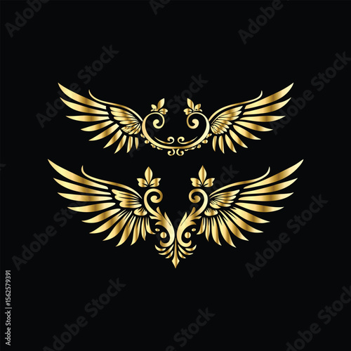 Vector set of gold vintage frames. Elegant element for design in Eastern style, place for text. Floral golden border. Lace illustration for invitations and greeting cards.