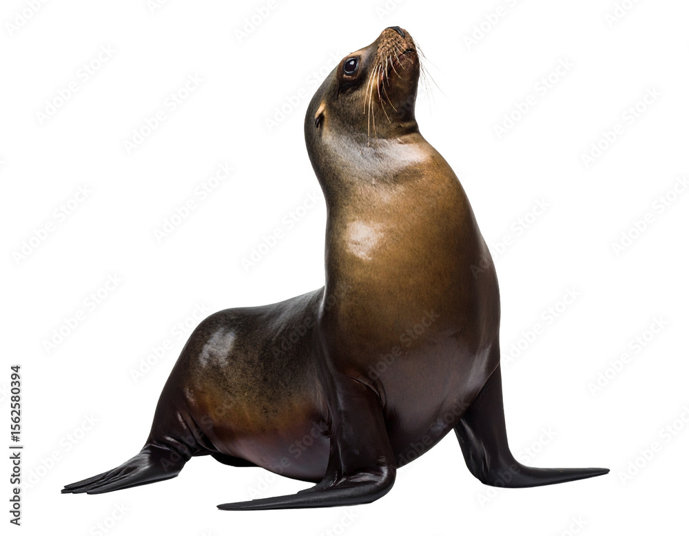 Fototapeta premium A realistic South American fur seal, isolated on a white background, a common marine mammal of the region.