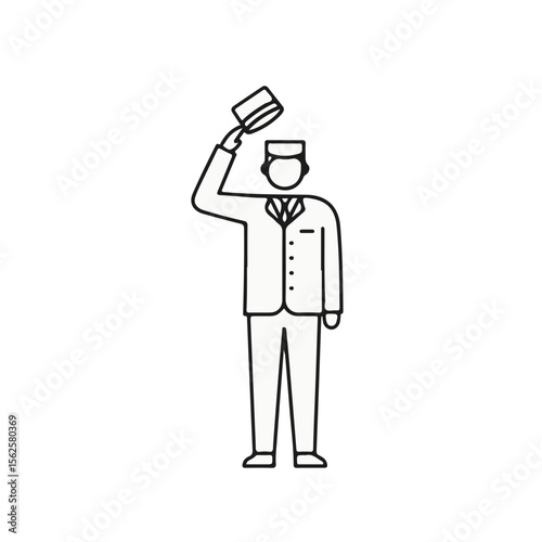 Hotel staff doorman tipping hat with a friendly gesture  