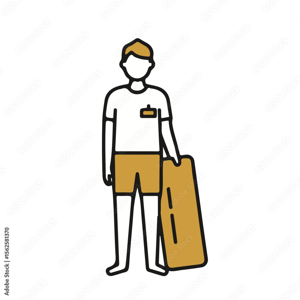 Young male hotel staff member standing with pool float at hotel Young male hotel staff member standing with pool float at hotel