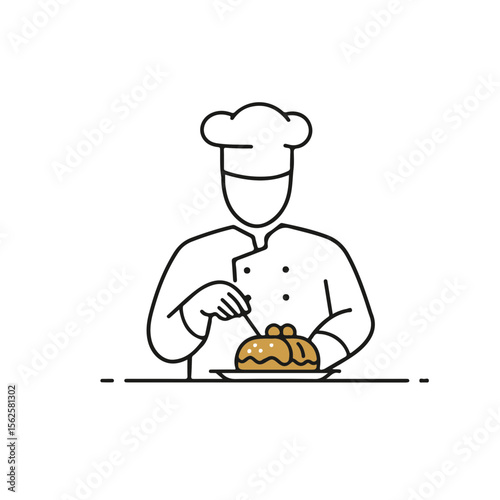 Chef plating dessert with precision in minimalist kitchen setting  