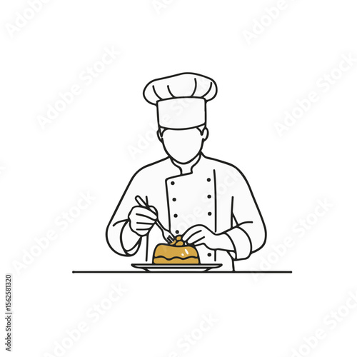 Chef plating dessert with attention in minimalist style  