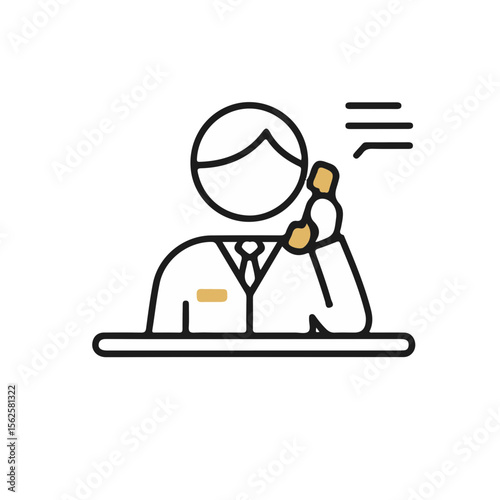 Hotel receptionist answering phone in minimalist style  
