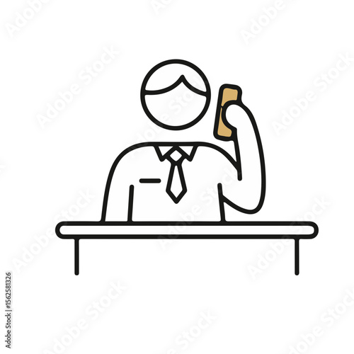 Receptionist answering phone while sitting at a desk in a minimalist style  