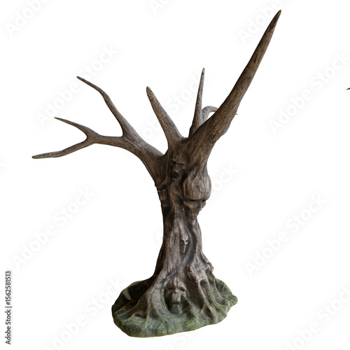3D rendered spooky tree with a face isolated on transparent background