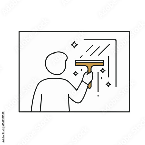Man cleaning window with squeegee and polishing glass surface  