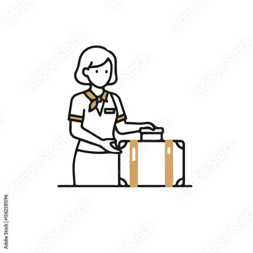 Hotel staff handling luggage and arranging items at the front desk  