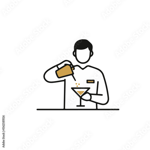 Bartender mixing drink with shaker while standing at counter - Concept of Hotel staff  