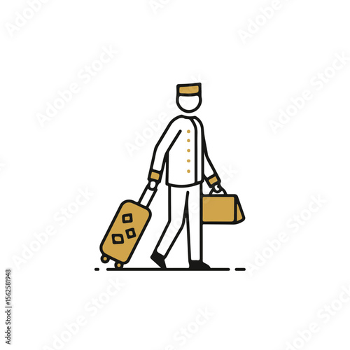 Bellhop carrying luggage while walking in a hotel lobby  