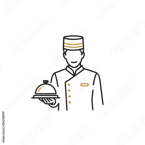 Hotel staff serving dish with a smile in a professional uniform  