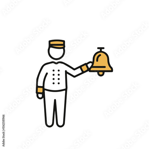 Hotel staff member holding a service bell in uniform  