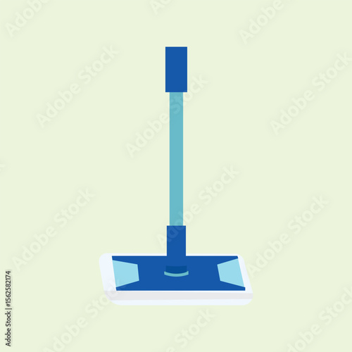Cleaning mop. Illustration of a modern blue mop on a light green background. Suitable for cleaning themes, household appliances, cleaning activities, clean house educational design