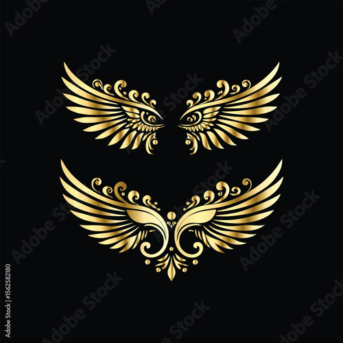 Vector set of gold vintage frames. Elegant element for design in Eastern style, place for text. Floral golden border. Lace illustration for invitations and greeting cards.