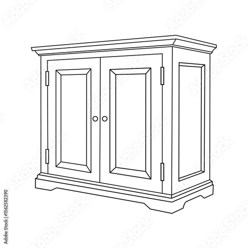 Minimal storage cabinet icon in line art style. Vector illustration of furniture design for interiors, decor, organization, home elements, and vintage or modern layouts.