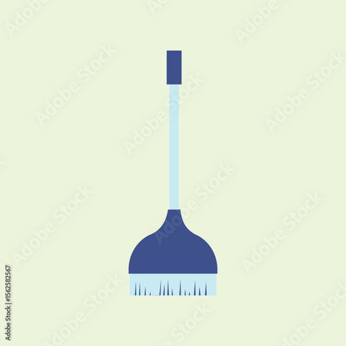 Illustration of a blue cleaning brush with a long handle, suitable for home cleaning theme designs, cleaning tools, and daily cleaning activities, with a minimalist style 