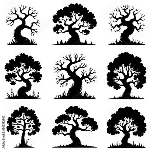 Unique and high quality Tree silhouette set