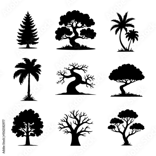 Unique and high quality Tree silhouette set