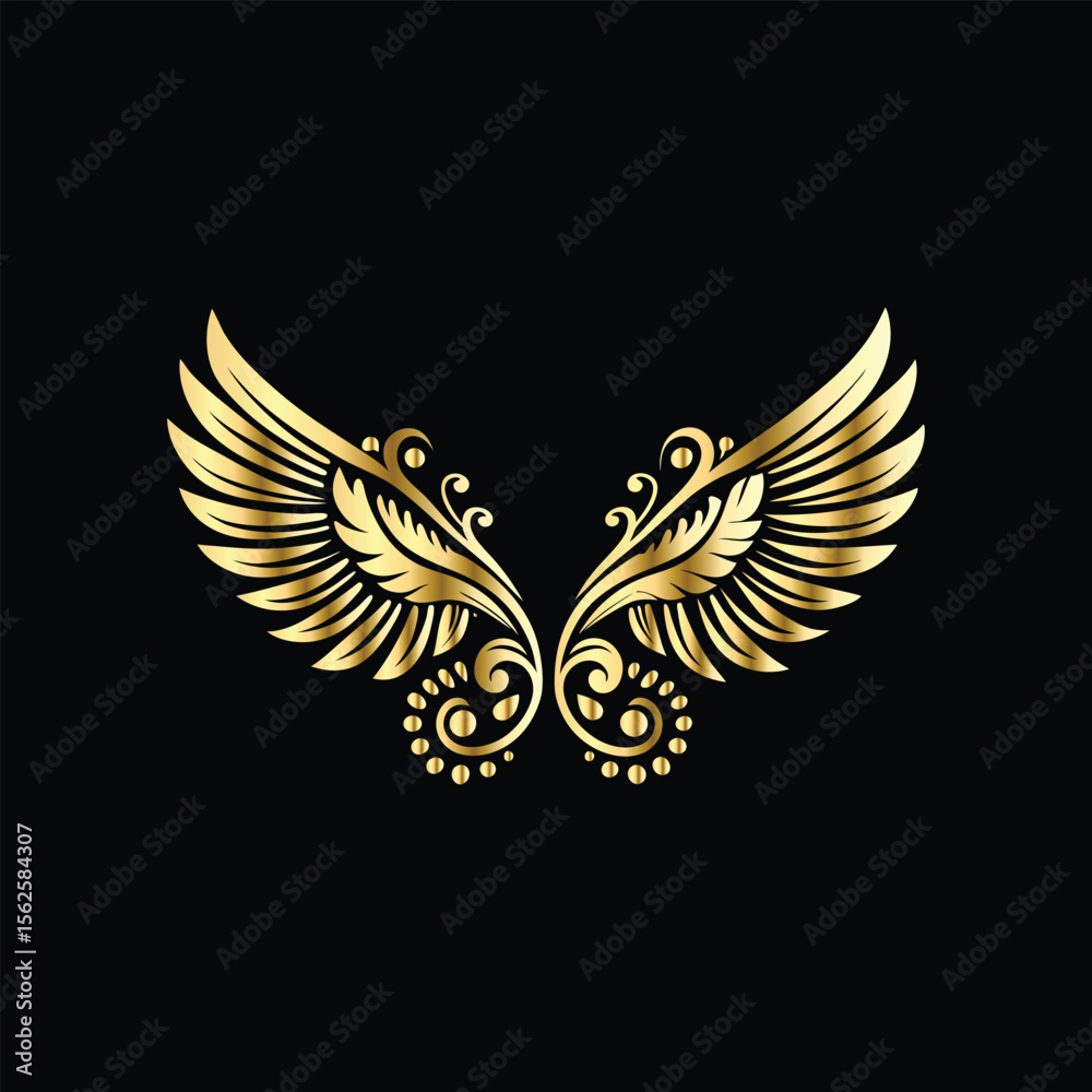 Fototapeta premium Gold floral round frame on black background. Vector design element for greeting card, wedding invitation, save the date card. Vintage gold floral round frame. Luxury design element. Vector illustrati 