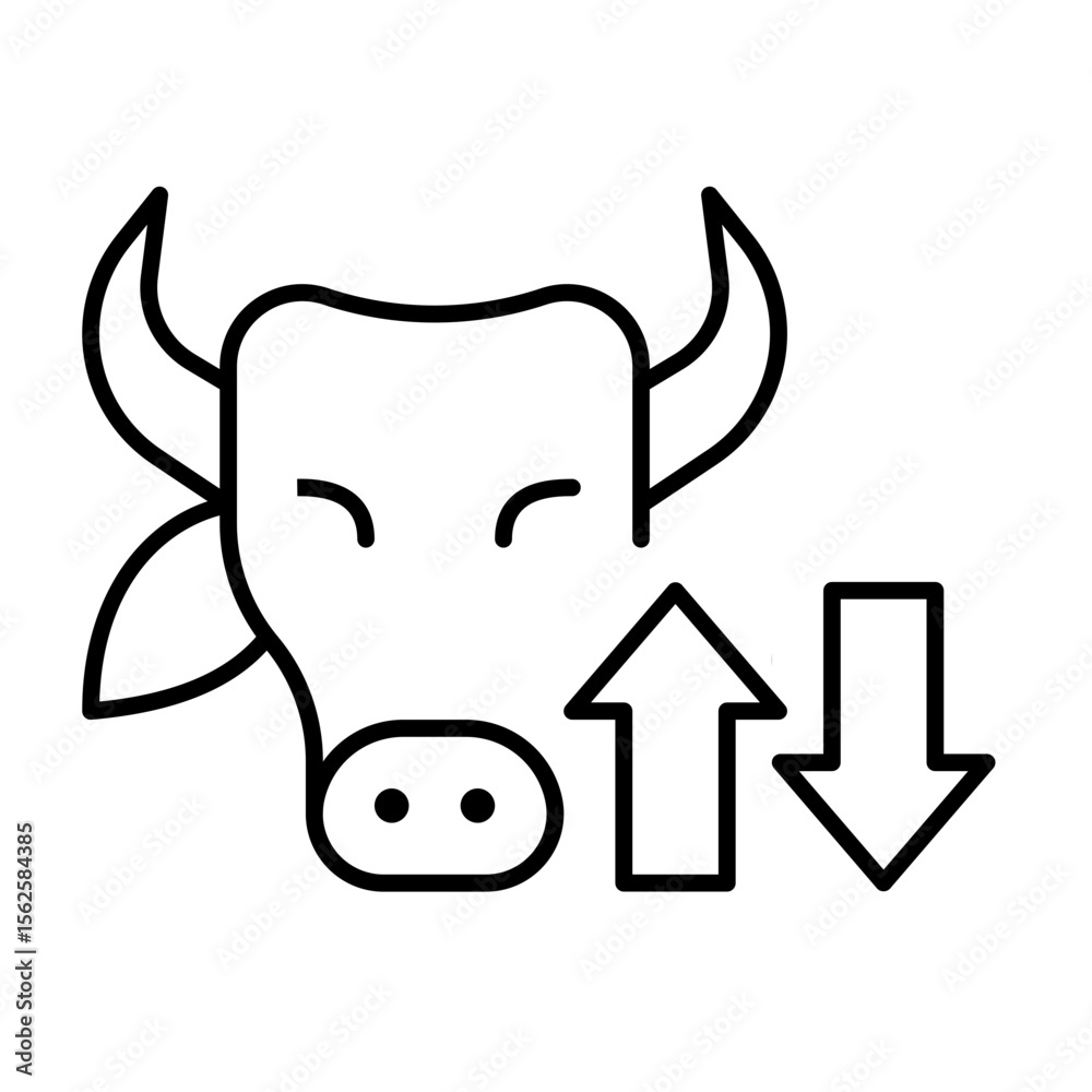 Obraz premium Bull Market Icon Up and Down Trend Arrows with Cow Head Illustration