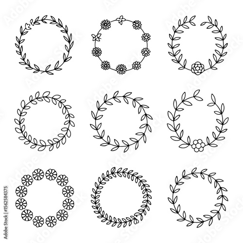Unique and high quality Floral wreath line icon set