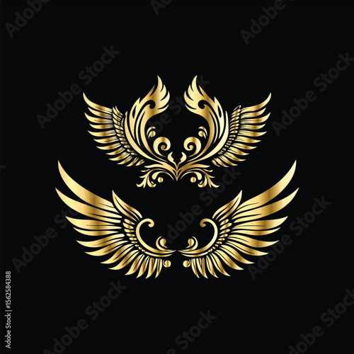 Gold floral round frame on black background. Vector design element for greeting card, wedding invitation, save the date card. Vintage gold floral round frame. Luxury design element. Vector illustrati
