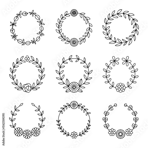 Unique and high quality Floral wreath line icon set