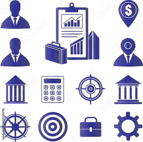 Business icons including people finance and strategy success
