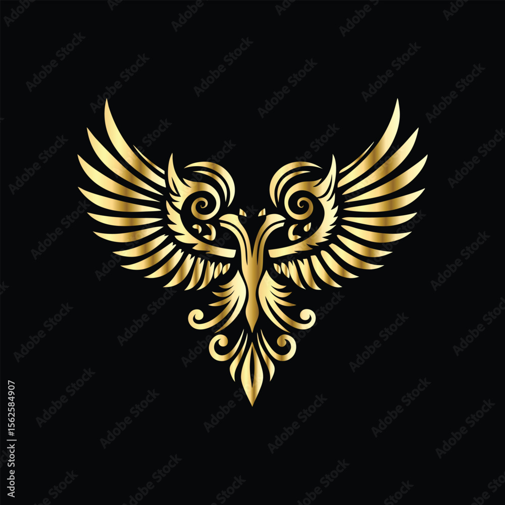 Fototapeta premium Gold floral round frame on black background. Vector design element for greeting card, wedding invitation, save the date card. Vintage gold floral round frame. Luxury design element. Vector illustrati 