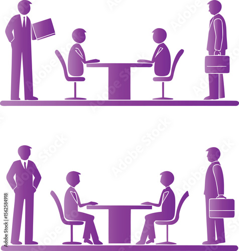 Business meeting discussion with people and briefcase vector
