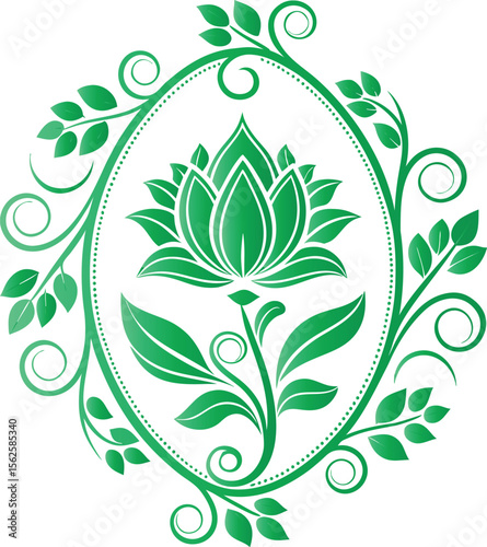 Green floral ornamental design with lotus flower vector