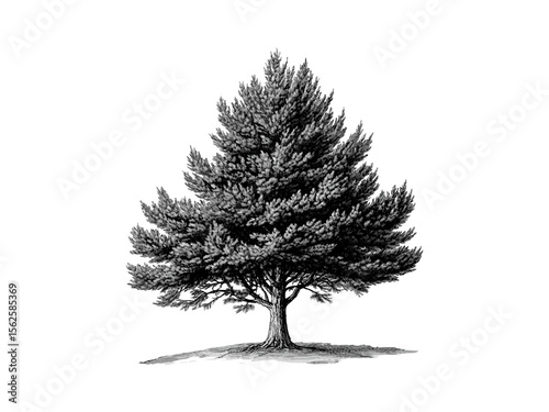 Cedar tree leaves vintage engraving, botanical art, evergreen branches, rustic nature sketch, hand-drawn black sketch, old style engraving, eco-friendly wall art, forest plant illustration