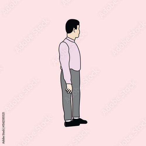 Illustration of a man standing facing sideways in a long-sleeved shirt and trousers, simple and formal style, suitable for business, presentation or educational themes.