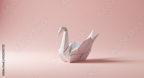 Origami Swan on Pastel Background