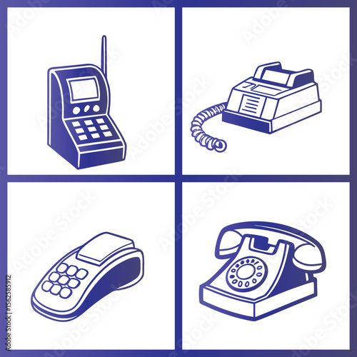 Vintage and modern communication devices telephone mobile phone