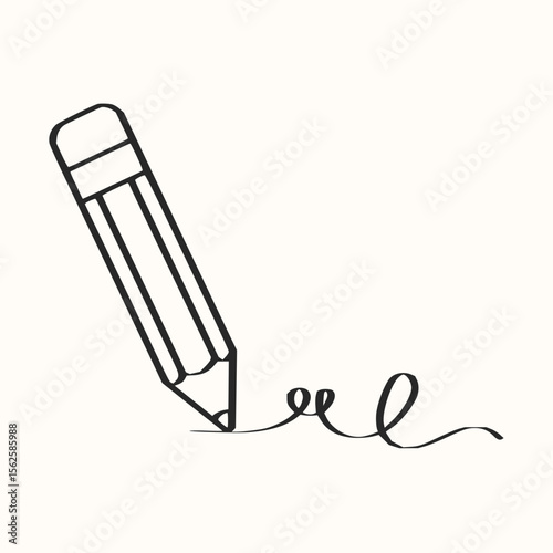 Illustration of a pencil drawing a curly line on a white background in a minimalist style design art
